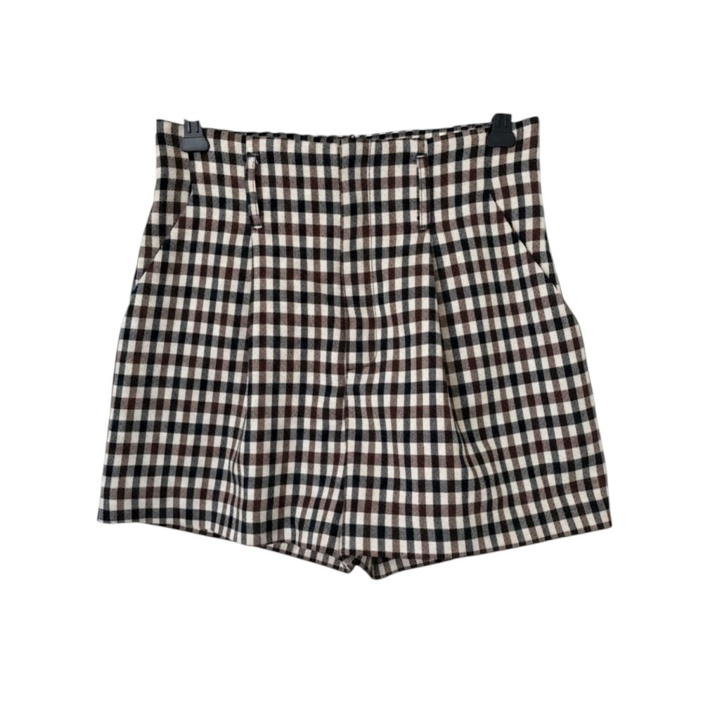 Forever 21 Brown Gingham Plaid High Waisted Preppy Pleated Shorts Women Size S